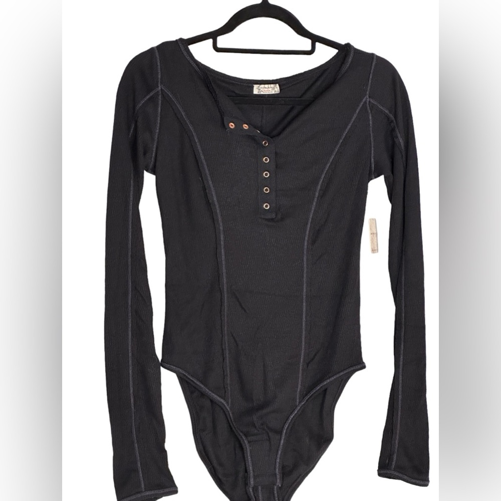 NWT FreePeople Black Long Sleeve One Piece with Snaps down Front Size XS